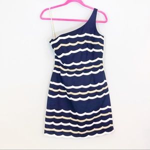 Lilly Pulitzer navy scalloped one shoulder Tylar